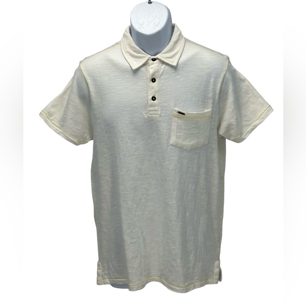Buffalo David Bitton Short Sleeve Polo Shirt - Ivory Cream - size Medium